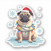 Pug Dog Christmas Men Women (2) シール (正面)
