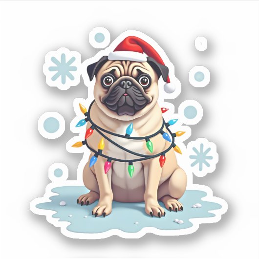 Pug Dog Christmas Men Women (2) シール (正面)