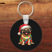 Pug Dog Christmas Tree Lights Santa Xmas Pajama Do キーホルダー (正面)