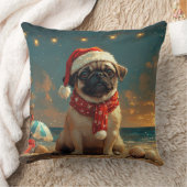 Pug Dog Christmas Vintage Beach クッション (ブランケット)