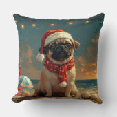 Pug Dog Christmas Vintage Beach クッション (正面)