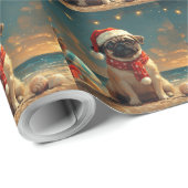 Pug Dog Christmas Vintage Beach ラッピングペーパー (ロールコーナー)