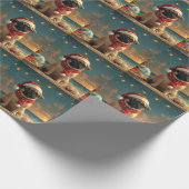 Pug Dog Christmas Vintage Beach ラッピングペーパー (角)