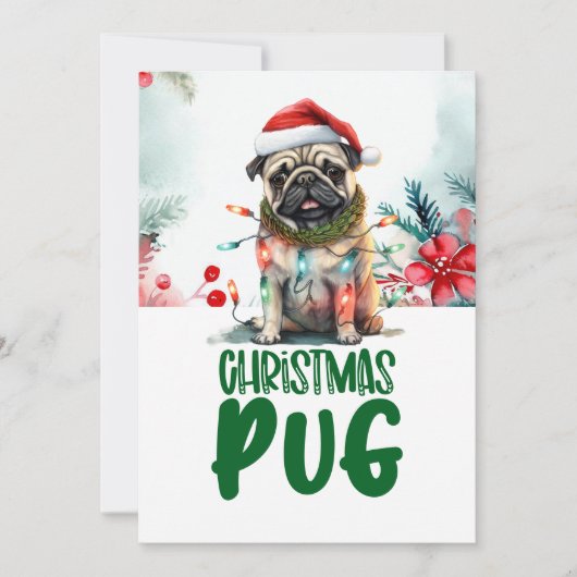 Pug Dog  Christmas with Santa Hat シーズンカード (正面)