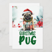 Pug Dog  Christmas with Santa Hat シーズンカード (正面/裏面)
