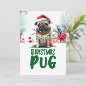 Pug Dog  Christmas with Santa Hat シーズンカード (スタンド正面)
