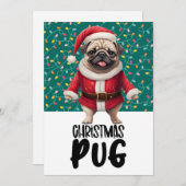 Pug Dog  Christmas with Santa Hat シーズンカード (正面/裏面)