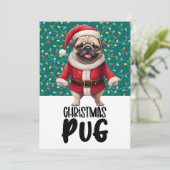 Pug Dog  Christmas with Santa Hat シーズンカード (スタンド正面)