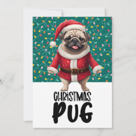 Pug Dog  Christmas with Santa Hat シーズンカード