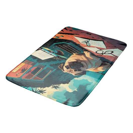 Pug Dog gentleman vintage  バスマット (アングル)