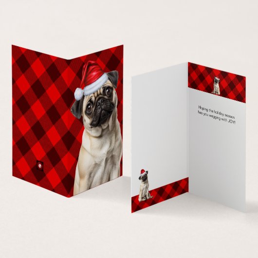 Pug Dog Holiday Red Buffalo Plaid Christmas (内部&外部)