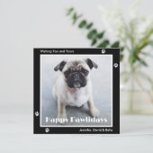Pug Dog Paw Prints Pet Photo Black Holiday Card シーズンカード (スタンド正面)