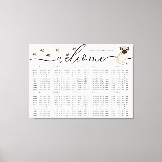 pug dog puppy歓迎シーティングテーブル番号 キャンバスプリント (正面)