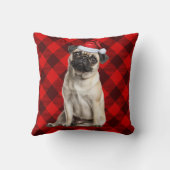 Pug Dog Red Buffalo Plaid Christmas Holiday クッション (裏面)