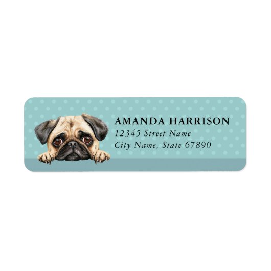 Pug Dog Return Address Labels ラベル (正面)