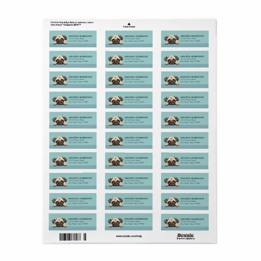 Pug Dog Return Address Labels ラベル (フルシート)