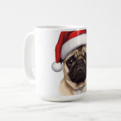 Pug Dog Santa Hat Merry Christmas Art コーヒーマグカップ (正面左)