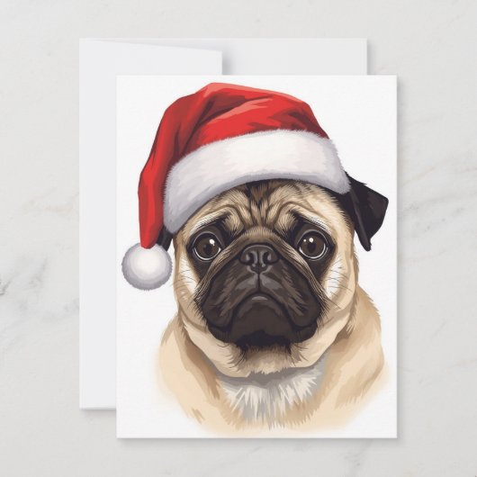 Pug Dog Santa Hat Merry Christmas Art シーズンカード (正面)