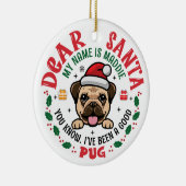 Pug Dog Santa Personalized Christmas Tree Round セラミックオーナメント (右)