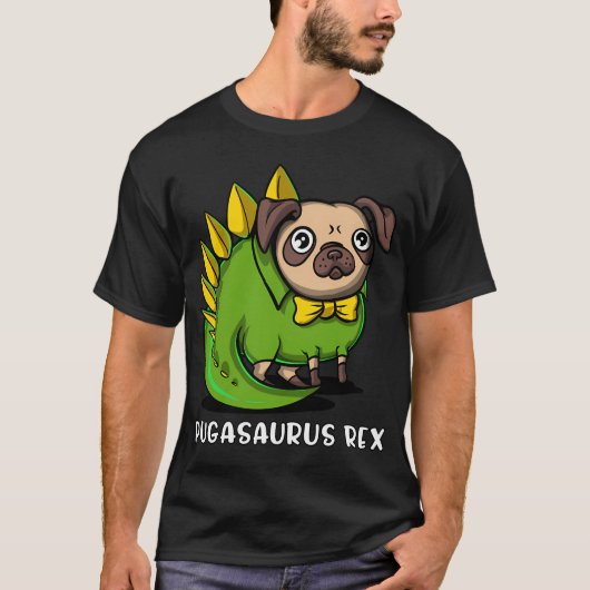 Pug Dog T-Rex Dinosaur Pugasaurus Tシャツ (正面)