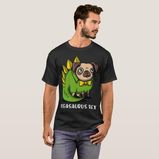 Pug Dog T-Rex Dinosaur Pugasaurus Tシャツ (正面フル)