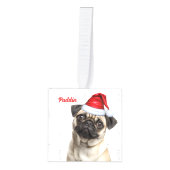 Pug Dog Two Photo Christmas Holiday キューブオーナメント (正面)