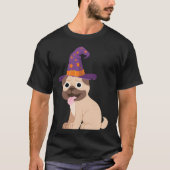Pug Dog With Witch's Hat Halloween Tシャツ (正面)