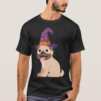 Pug Dog With Witch's Hat Halloween Tシャツ