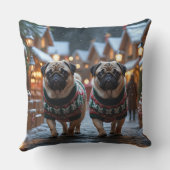 Pug Dogs Christmas Snow Holiday クッション (裏面)
