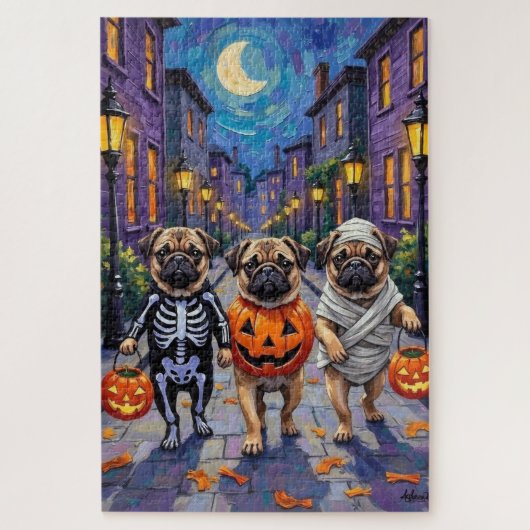 Pug Dogs Trick-or-Treating in Halloween Costumes ジグソーパズル (縦)