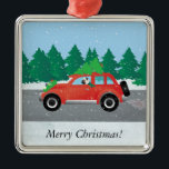 Pug Driving Car with Christmas Tree on Top メタルオーナメント<br><div class="desc">Pug dog breed Christmas design. This silhouette can also represent: Pug,  Multum in parvo,  Ori Pei,  Carlin,  Chinese Pug Dog,  Dutch Bulldog,  Mops,  Dutch Mastiff,  Holland’s Royal,  House of Orange,  Pug Dog,  Lo-sze,  Mopsi,  Doguillo,  Mophounds,  toy,  brachycephalic,  Frenchie,  French bulldog,  Boston terrier</div>