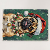 Pug Eating the Christmas Garland Hat ジグソーパズル (横)
