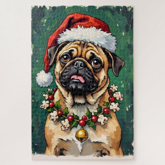 Pug Eating the Christmas Garland Hat ジグソーパズル (縦)