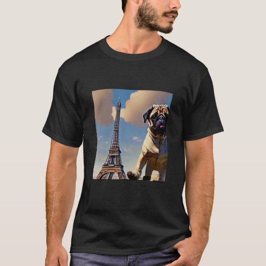 Pug  Eiffel Tower France Paris  Men Women Girls Do Tシャツ (正面)