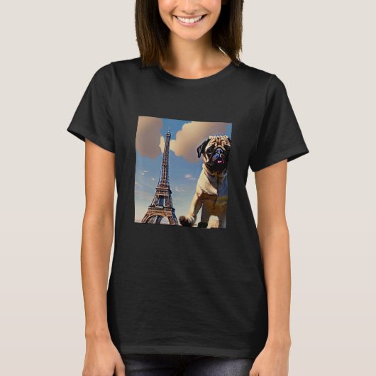 Pug  Eiffel Tower France Paris  Men Women Girls Do Tシャツ (正面)