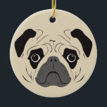 Pug Face Silhouette セラミックオーナメント<br><div class="desc">Funny pug face silhouette. Customizable background color (Soft color recommended).</div>