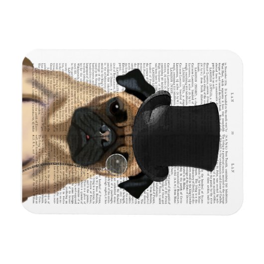 Pug, Formal Hound and Hat マグネット (横)