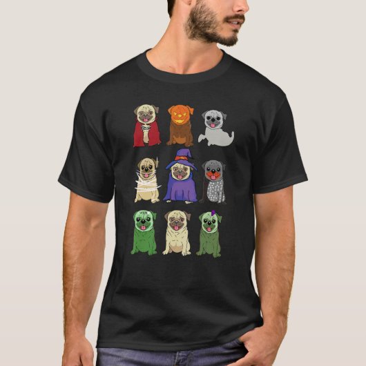 Pug Happy Pug o ween Halloween Cute Spooky Costume Tシャツ (正面)