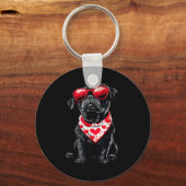 Pug Heart Bandana Cool Pug Valentine’s Day Dog Lov キーホルダー (正面)