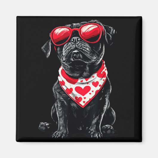Pug Heart Bandana Cool Pug Valentine’s Day Dog Lov マグネット (正面)