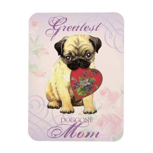 Pug Heart Mom マグネット (縦)