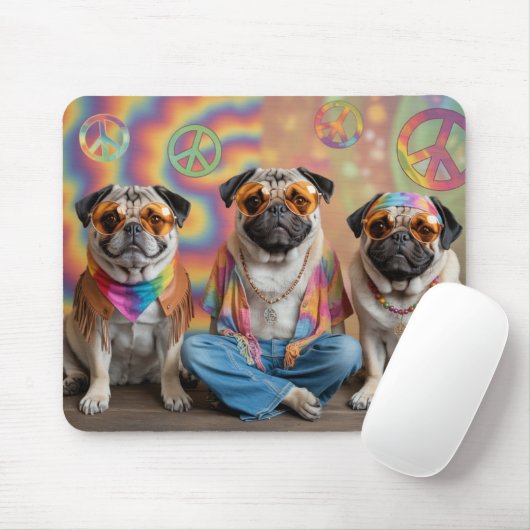 Pug Hippie Mousepad マウスパッド (マウス)