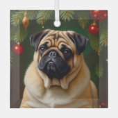 Pug Holiday ガラスオーナメント (正面)