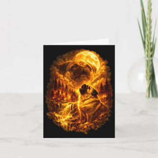 Pug howling at moon dramatic full moon  カード