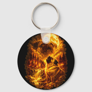 Pug howling at moon dramatic full moon  キーホルダー