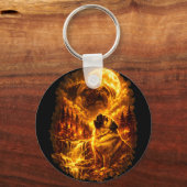 Pug howling at moon dramatic full moon  キーホルダー (正面)