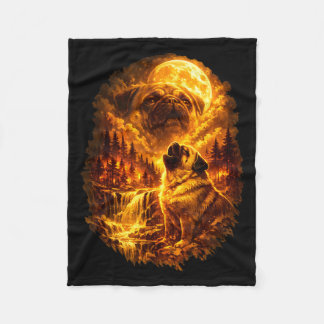 Pug howling at moon dramatic full moon  フリースブランケット