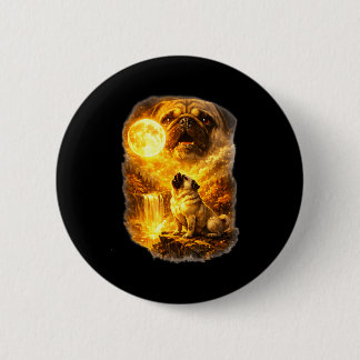 Pug howling at moon epic forest fantasy  缶バッジ