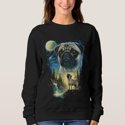 Pug Howling to The Moon Meme Funny 90's Pug Dog Lo スウェットシャツ (正面)