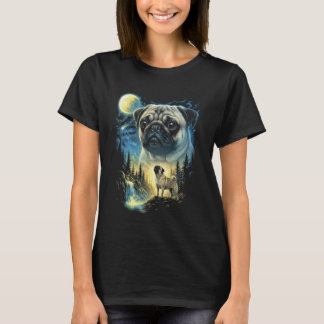 Pug Howling to The Moon Meme Funny 90's Pug Dog Lo Tシャツ
